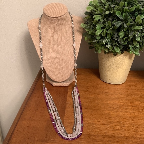 WHBM Long Chain Linked Necklace with Multi Color  Cut Beads - Picture 5 of 14